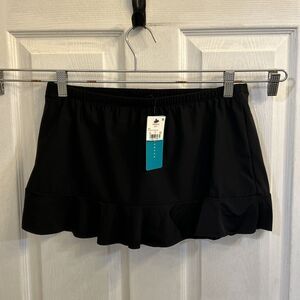 NWT Aqua Green Ruffle Swim Skirt Black Full Coverage Brief Sz Medium 8/10 Black
